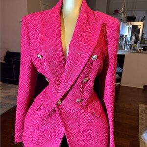 Zara Hot Pink Bouclé Double-Breasted Blazer